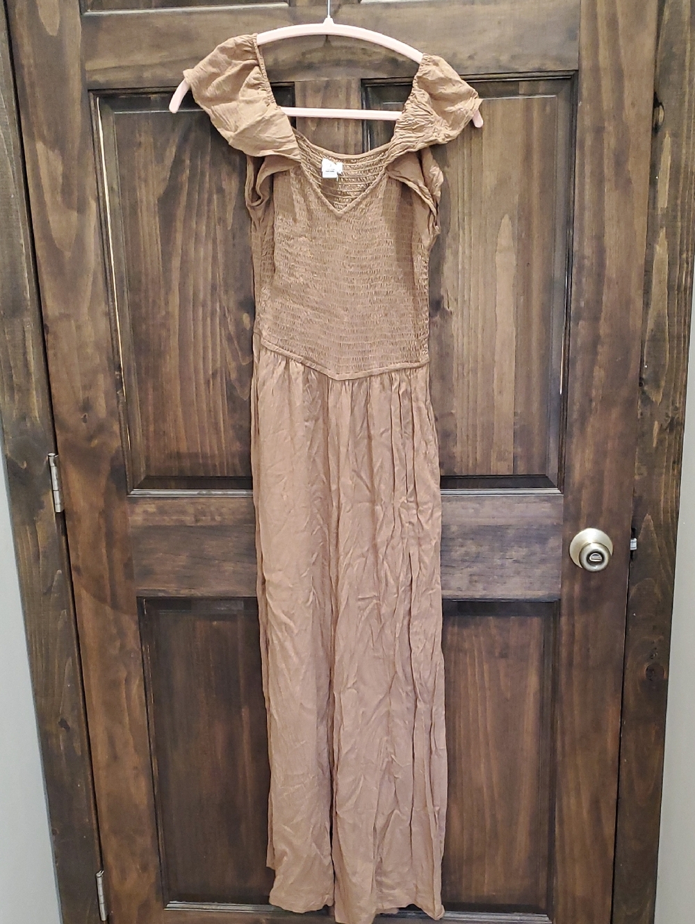 Japna Tan Brown Ruffle-Shoulder Jumpsuit